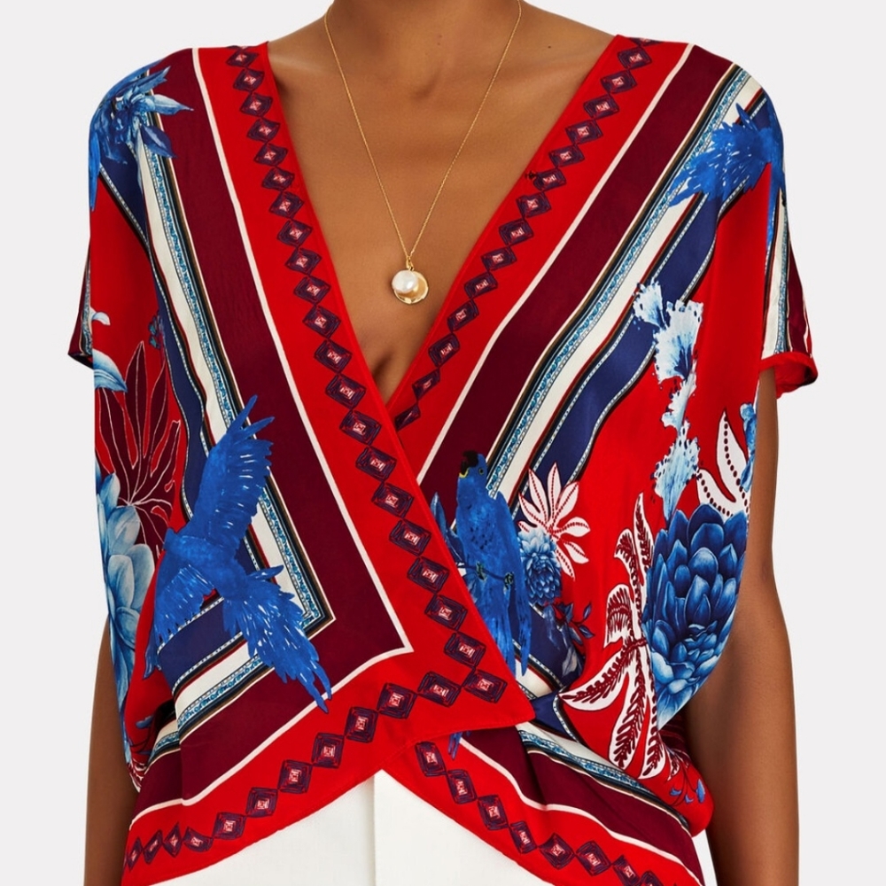 Farm Rio V Neck Blouse - OPTI Scarf blouse